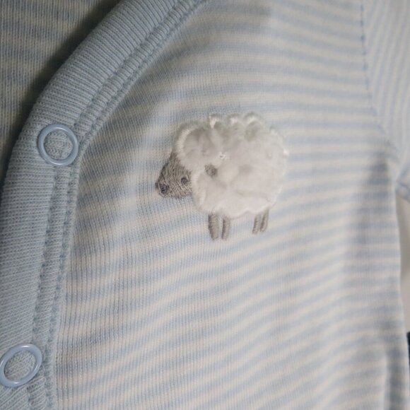 Baby Sheep Lamb Blue striped 2pc Footed Newborn EASY TO OPEN - Picture 8 of 12